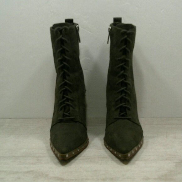 Super Sexy Duffy Green Studded Design Lace Up Heeled Ankle Booties Size 8.5 - Picture 3 of 14